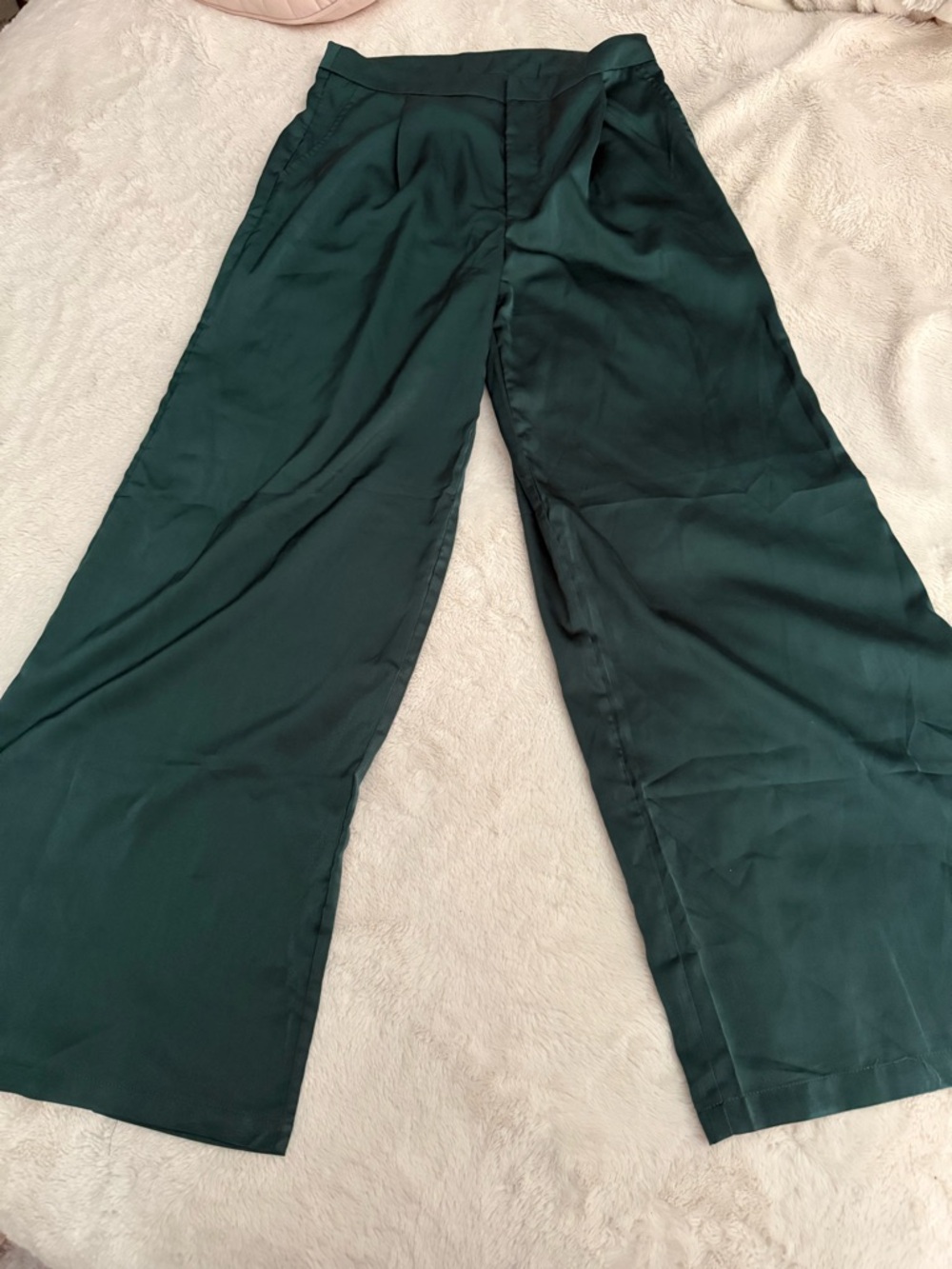 SHEIN Emerald Green Wide Leg Satin-Look Pants